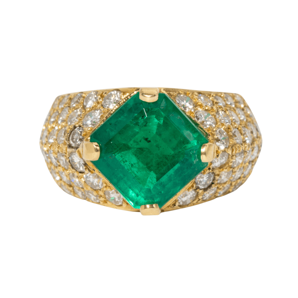 18K Yellow Gold Emerald & Diamond Ring