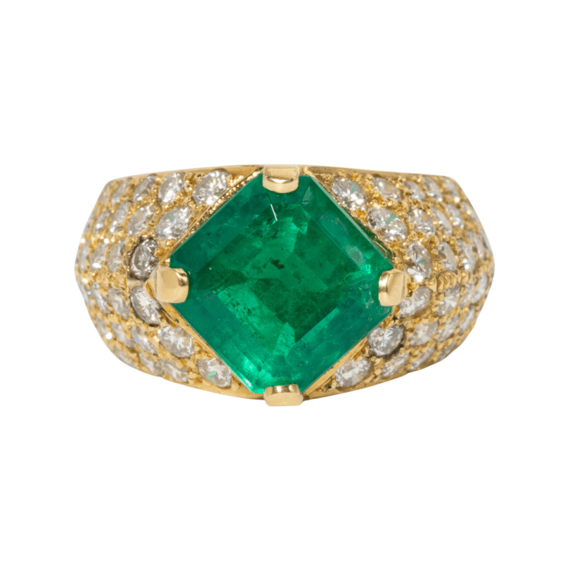 18K Yellow Gold Emerald & Diamond Ring