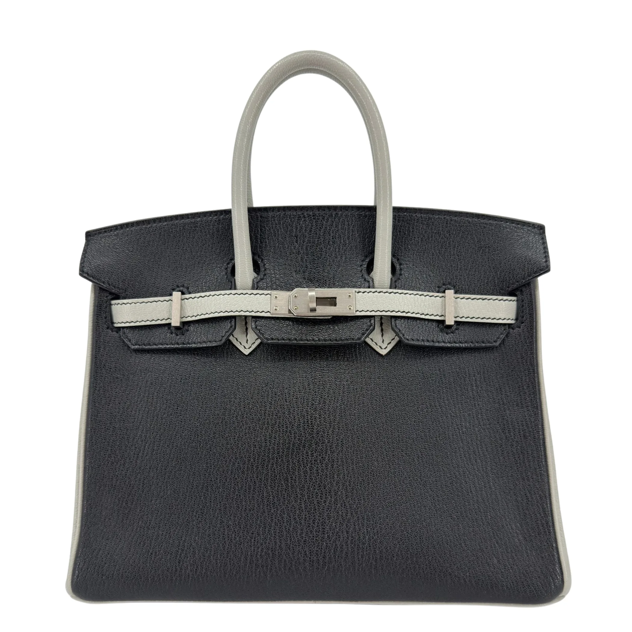 Hermès Birkin 25 Noir and Gris Perle Chèvre Leather Brushed Palladium Hardware photo.