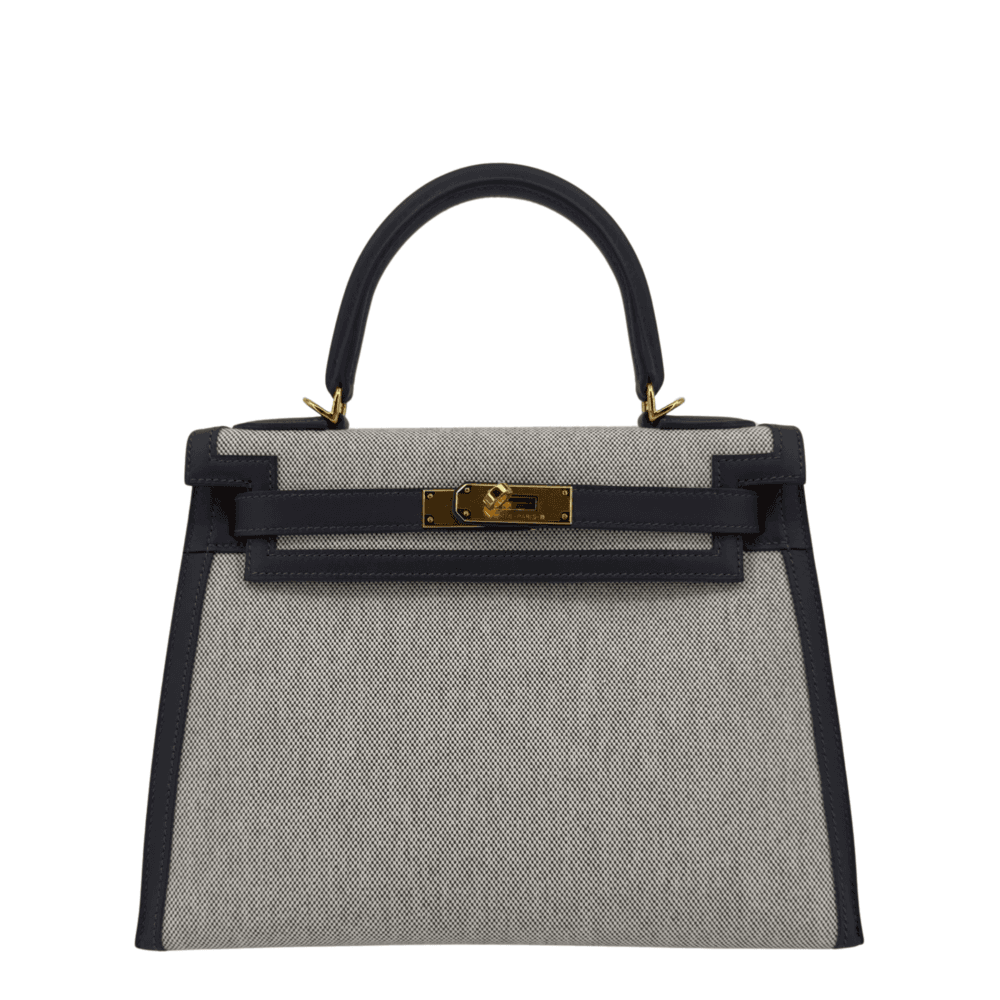 Hermès Kelly 28 in Ardoise Swift leather and Toile Canvas with gold hardware photo.