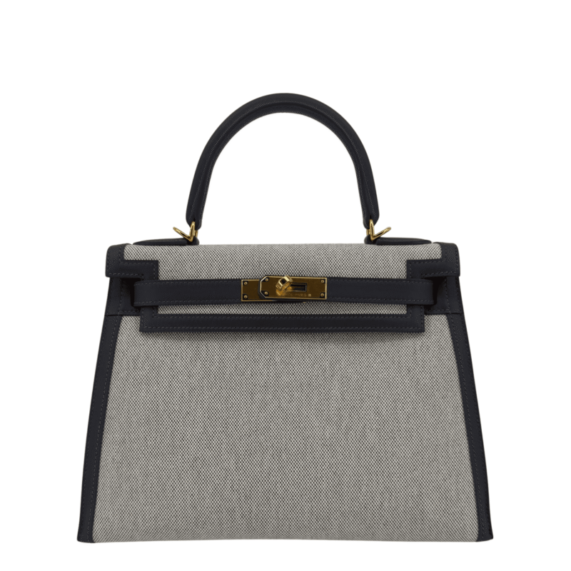 Hermès Kelly 28 in Ardoise Swift leather and Toile Canvas with gold hardware photo.